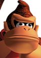 Donkey Kong character close-up, featured in Mario Golf 64, showcasing his iconic facial expression and distinct hairstyle.