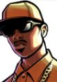 OG Loc from Grand Theft Auto: San Andreas, sporting sunglasses, a gold cap, and a flashy chain, embodies street style.