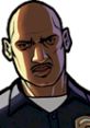 Officer Hernandez from Grand Theft Auto: San Andreas, features a serious expression in his police uniform.