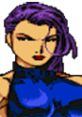 Psylocke from X-Men: Children of the Atom, featuring her iconic purple hair and blue outfit, exuding fierce confidence.