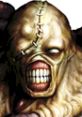 Close-up of Nemesis from Resident Evil 3, showcasing its terrifying design with stitched features and menacing grin.