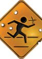 Warning sign featuring Postal Dude character from Postal 2, symbolizing chaotic and humorous gameplay elements.