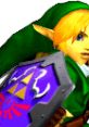 Link from The Legend of Zelda, wielding his iconic shield, featured in Super Smash Bros. Melee gameplay.