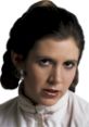 Princess Leia portrayed with sharp focus, iconic hairstyle and white attire, embodying strength in the Star Wars saga.