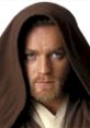 Obi-Wan Kenobi from Star Wars with his iconic Jedi robes and hood, showcasing determination and wisdom in his gaze.