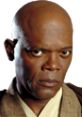 Mace Windu, the powerful Jedi Master from Star Wars, with a serious expression and distinctive features.