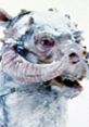 Tauntaun from Star Wars with icy features and large horns, a unique creature from the planet Hoth.