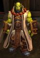 Thrall from World of Warcraft, featuring iconic green skin, tribal armor, and ceremonial accessories, stands confidently.