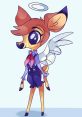 Deerie from Helluva Boss, a cute deer character with angel wings and a halo, wearing stylish clothing.