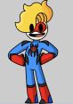 Cartoon character with blonde hair and a blue suit featuring a spider logo, representing Haminations-Bryson's style.