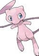 Mew from Pokémon Snap floating playfully, showcasing its iconic pink color and bright blue eyes in a dynamic pose.