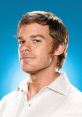 Dexter Morgan, portrayed by Michael C. Hall, showcases his iconic smirk against a vibrant blue background.