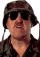 Sgt. Slaughter’s fierce expression in military attire showcases his iconic character from wrestling and video games.