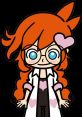 Penny from WarioWare Gold: cartoon character with red hair, glasses, and a lab coat with hearts. Fun game art style.