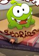 Om Nom sits happily atop colorful books, signifying fun learning adventures in stories and science experiments.