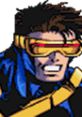 Cyclops from X-Men: Children of the Atom, sporting iconic visor and blue uniform, showcasing his unique mutant powers.