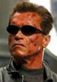 Arnold Schwarzenegger as the Terminator in Terminator 3, showcasing a fierce expression and iconic sunglasses.