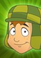 El Chavo character with a cheerful expression, vibrant green background, from the video game "El Chavo: A Carnival in the Apartments.