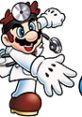 Dr. Mario character in a white coat, stethoscope, and cap, joyfully throwing a colorful pill in his iconic video game.