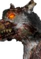 Hellhound character from Call of Duty: Zombies, featuring glowing orange eyes and a menacing, disheveled appearance.