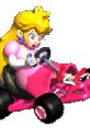 Princess Peach racing in her pink kart from Mario Kart 64, showcasing her signature blonde hair and royal attire.