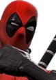 Deadpool in a red and black costume, wielding weapons, showcasing his signature style and intense demeanor.