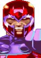 Magneto, the powerful mutant from Marvel Super Heroes, showcases his iconic red and purple armor with a menacing grin.