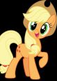 Cheerful Applejack pony character with blonde hair and a brown hat, showcasing her signature orange hue and green eyes.