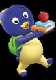 Pablo from The Backyardigans joyfully holds books and an apple, promoting fun learning and adventure for kids.