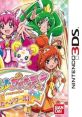 Colorful cover art of Smile Pre-Cure! Let's Go! Marchen World video game for Nintendo 3DS featuring main characters and mascot.