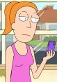 Summer Smith stands with a skeptical expression, holding a purple phone in a sunny room, embodying teenage attitude.