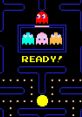 Four colorful ghosts with "READY!" prompt in classic Pac-Man arcade game maze, inviting players to start the adventure.