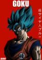 Goku in Super Saiyan Blue form, showcasing intense expression against a vibrant red background. Iconic anime character.