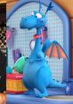 Stuffy the blue dragon from Doc McStuffins, showcasing playful features in a colorful toy environment.