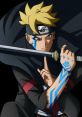 Naruto Uzu with blonde hair and blue markings, wielding a sword and showcasing his ninja skills. Action-packed pose!