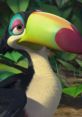 Colorful toucan character from "Rio" known for Bebel Gilberto's enchanting voice as Eva, highlighting her vibrant personality.