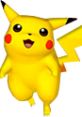 Pikachu from Super Smash Bros. Melee, cheerful and yellow, showcasing iconic design with bright eyes and distinct tail.