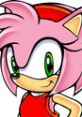 Amy Rose from Sonic Adventure, featuring her iconic pink hair, bright green eyes, and cheerful expression.