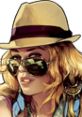 Lacey Jonas from Grand Theft Auto V wearing sunglasses and a stylish fedora with wavy blonde hair.