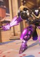 Ramattra in dynamic pose, showcasing his sleek purple armor and powerful robotic design in an Overwatch setting.