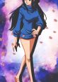 Nico Robin poses confidently in a blue sweater with petals around her, showcasing her unique style and enigmatic allure.