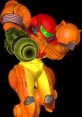 Samus in her iconic armor, poised for action in Super Smash Bros. Melee, showcasing her powerful arm cannon.