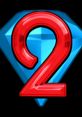 Bold red number 2 over a blue gem background, representing the game Bejeweled 2 Voice and its vibrant design elements.