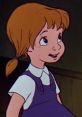 Penny from Disney's The Rescuers (1977) smiles, showcasing her adventurous spirit and character innocence.