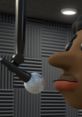 Close-up of a character preparing to speak into a glittering microphone in a recording studio. Goofy Ahh vibes present!