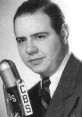 Jackson Beck, renowned voice actor, in a classic portrait with a CBS microphone, showcasing his iconic broadcasting era.