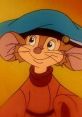 Fievel Mousekewitz smiling in a cozy outfit, ready for adventure in "An American Tail" (1986) with a signature blue hat.