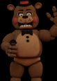 Toy Freddy with a microphone, animated bear character from Five Nights at Freddy's, waving cheerfully in a dark background.