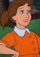 Fern Arable from Charlotte's Web (1973), animated character in orange dress, showcasing her lively personality and charm.