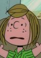 Peppermint Patty from the 1975-77 series, expressing confusion with a worried expression in a vibrant green shirt.